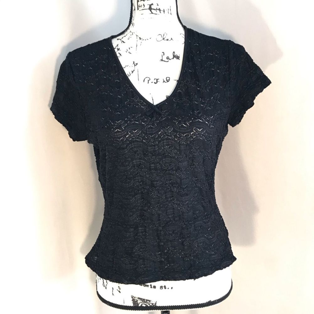 Worthington Stretch Floral Pattern Lace Blouse - M